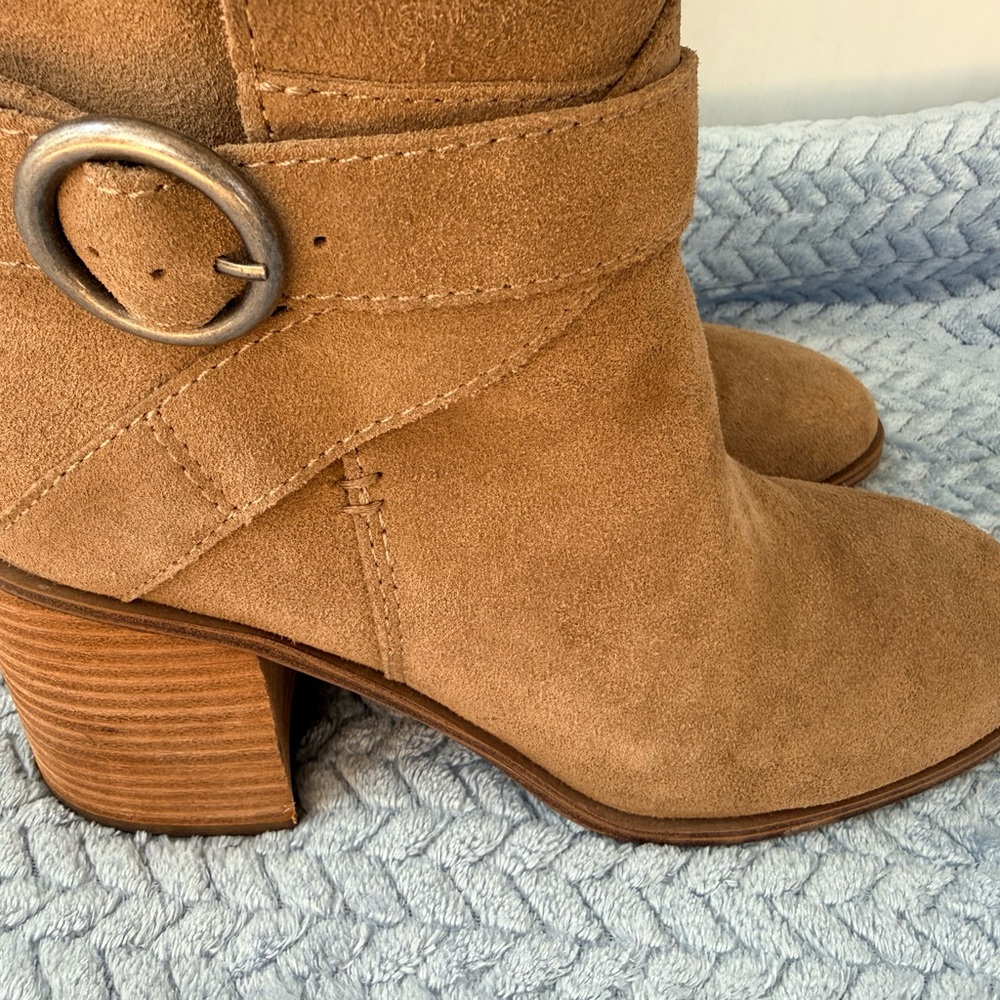 Crown Vintage Tan Suede Ankle Boots with Silver Accent
